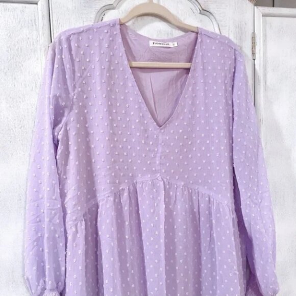 Famition Lavender Swiss Dot Mini Dress - Size XL - Picture 5 of 5